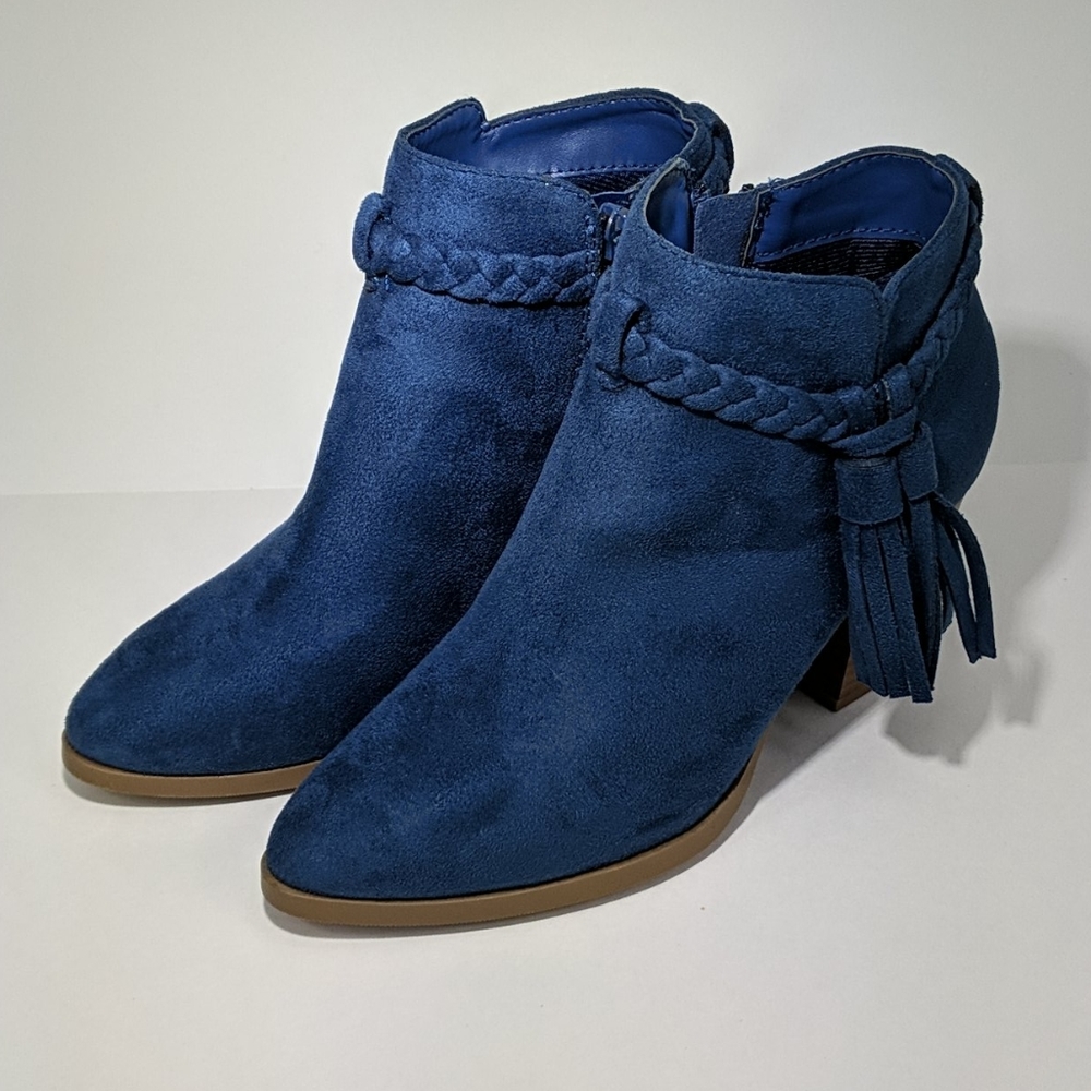 ❤️ D Blue Felt Suede Zip Ankle Boots Sz 6 NWOT